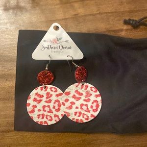 Red leopard circular earrings